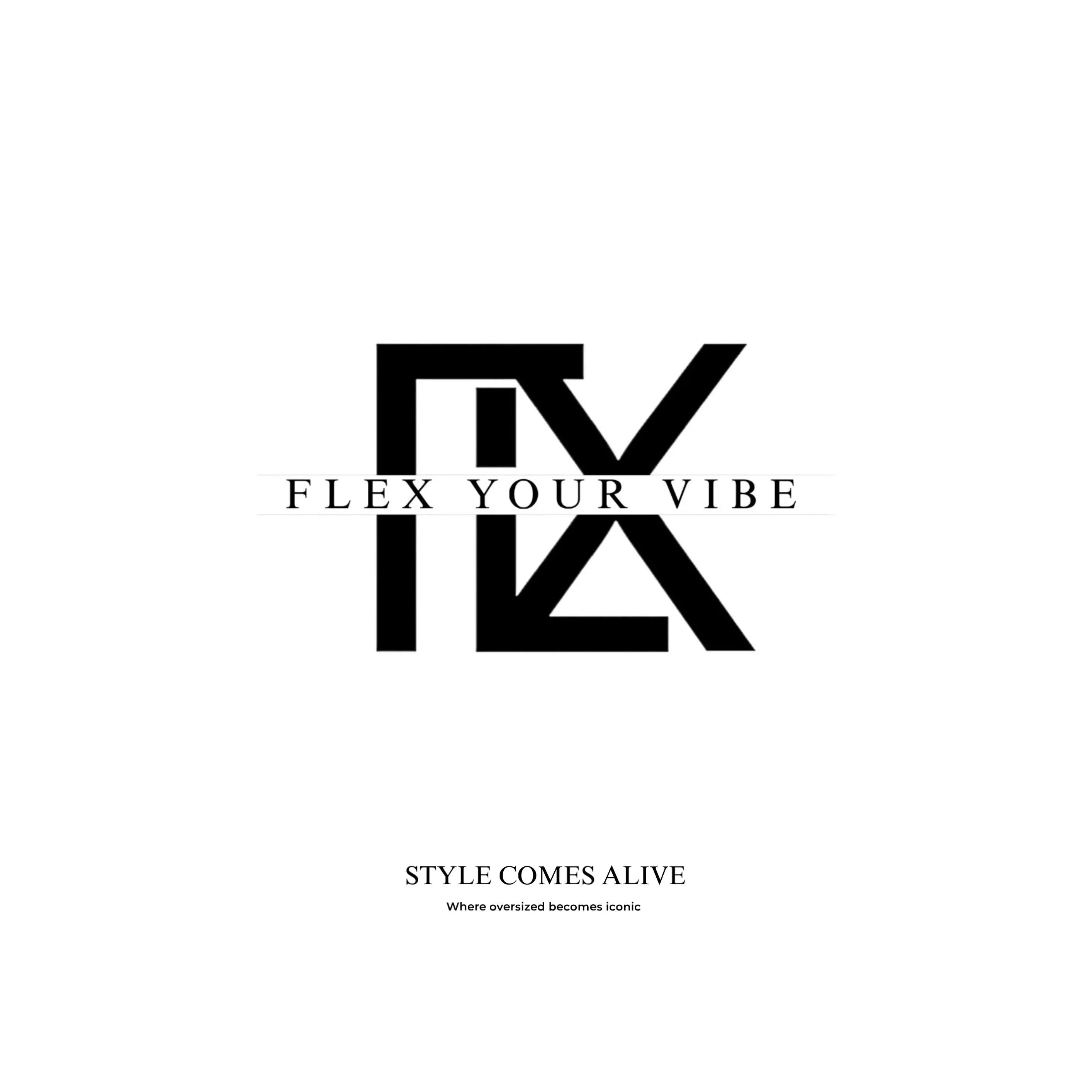 Flex Your Vibe black geometric streetwear logo with slogan style comes alive on white background